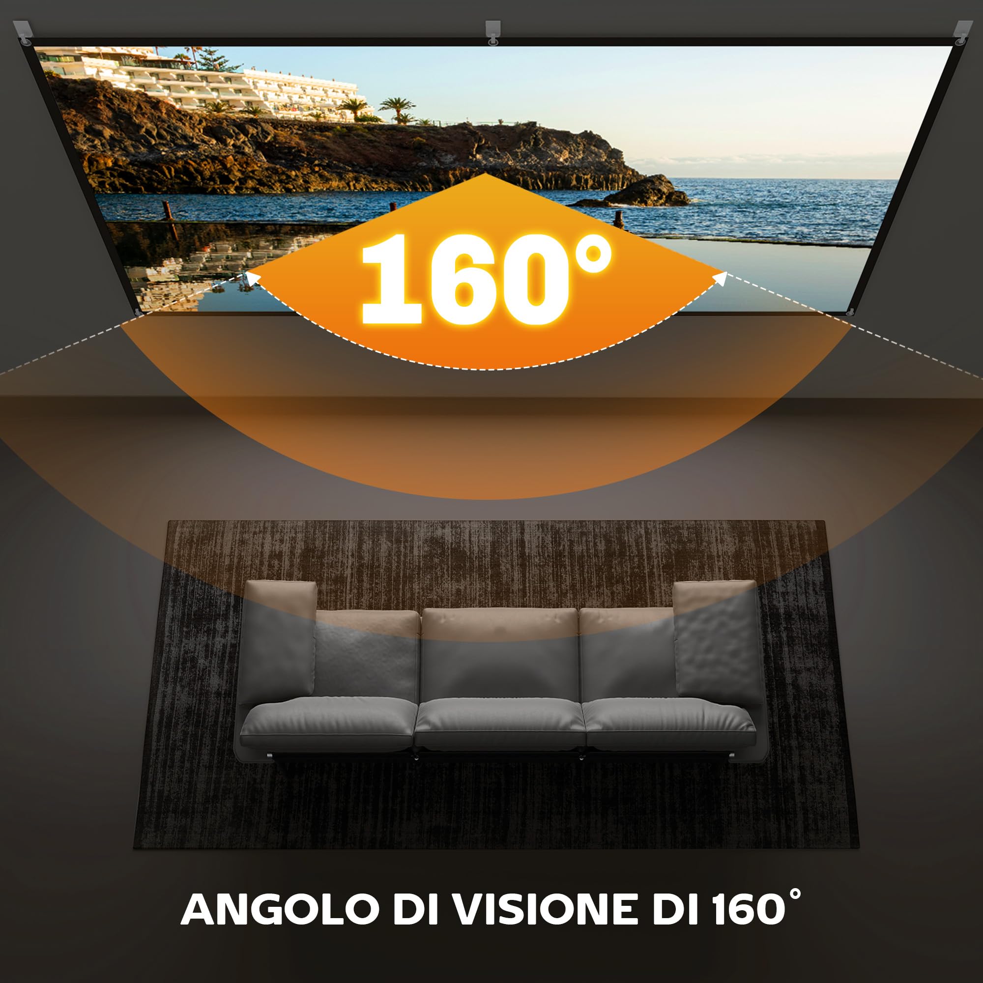 HOMCOM Telo Proiettore da 100 Pollici 4K/8K HD Formato 16:9, Altezza Regolabile Manuale, Schermo Proiettore Lavabile, Grandangolo di 160 Gradi, per Casa, Home, Cinema, Ufficio, Bianco