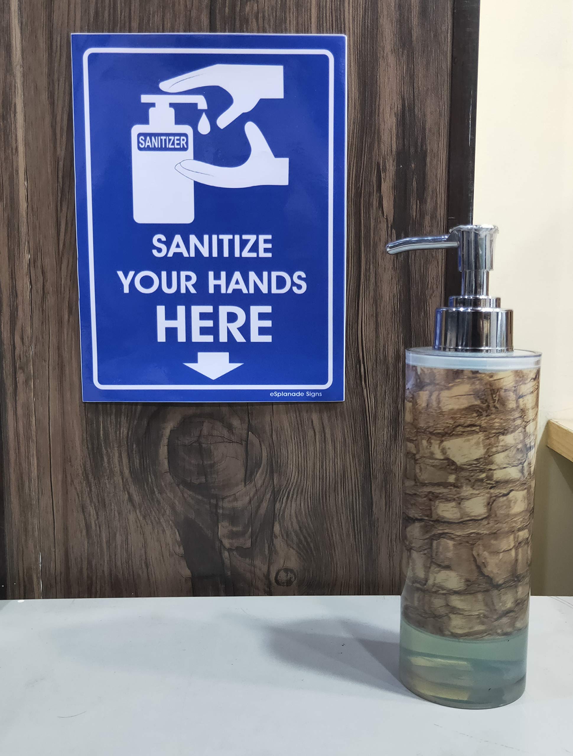 eSplanade Autocollant Sanitize Your Hands Here - Facile à installer - Résistant aux intempéries - Encre longue durée (20,3 x 15,2 cm)