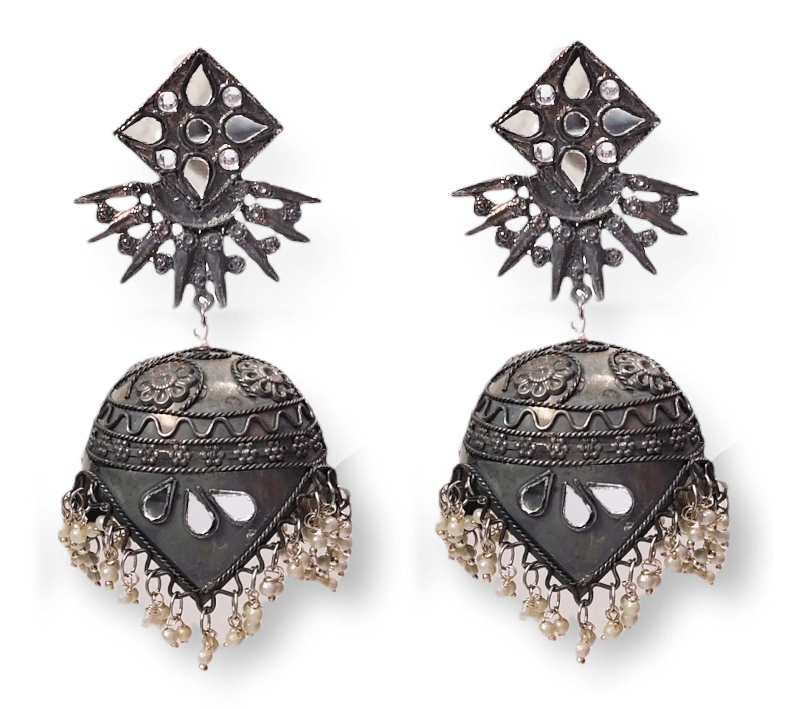 Total FashionHandmade Jewellery Black Metal Oxidised Big Jhumka Earring for Women & Girls
