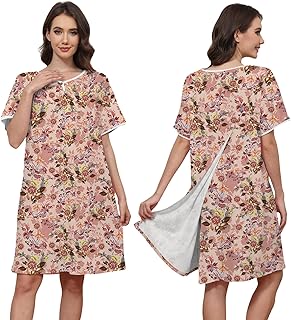 Hospital Gowns for Women Open Back Tear Away Snap Post Shoulder Surgery Short Sleeve Soft Cotton Adaptive Clothing