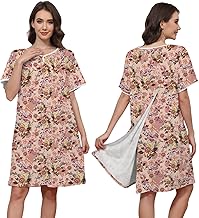 Liokoc Hospital Gowns for Women Open Back Tear Away Snap Post Shoulder Surgery Short Sleeve Soft Cotton Adaptive Clothing