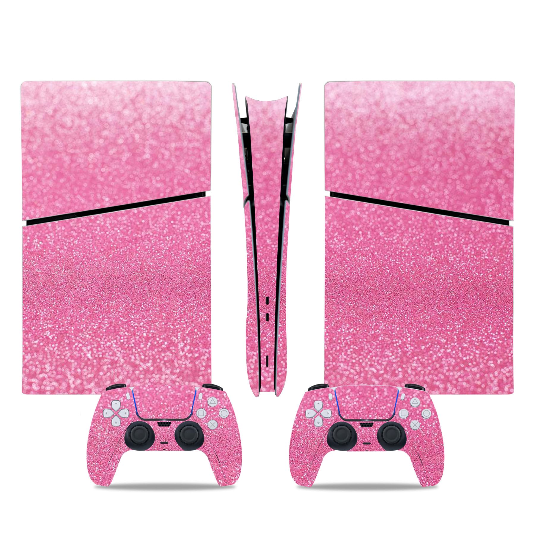 PS5 Slim Digital Skin & Controller Decal Set-Custom Vinyl Wrap Stickers for PlayStation 5 Console & DualSense Controller-Matte Black Gaming Skins Full Cover Protection(Pink, PS5 Slim Digital)