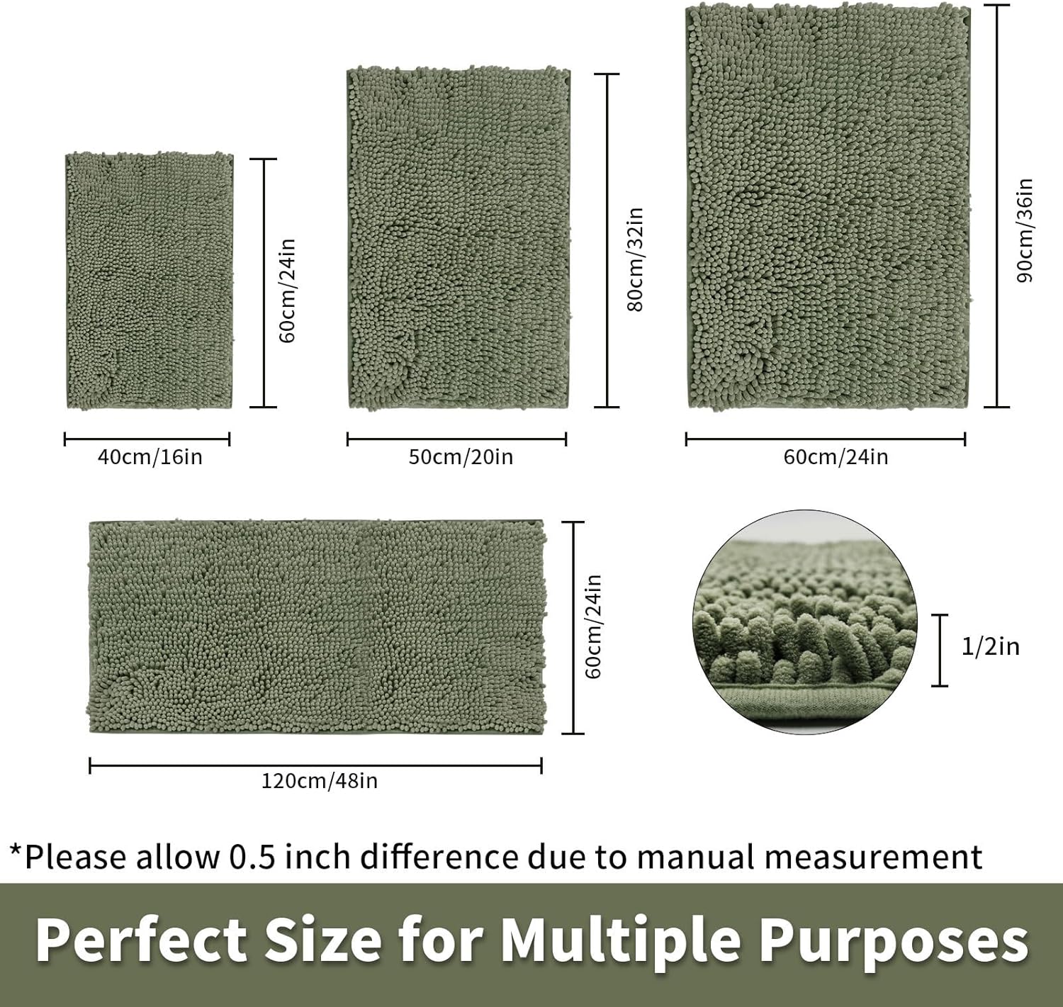 Chenille Bathroom Rug, Non Slip Absorbent Quick Dry Bath Mat, Machine Washable Bath Rug Cream 24" x 35"