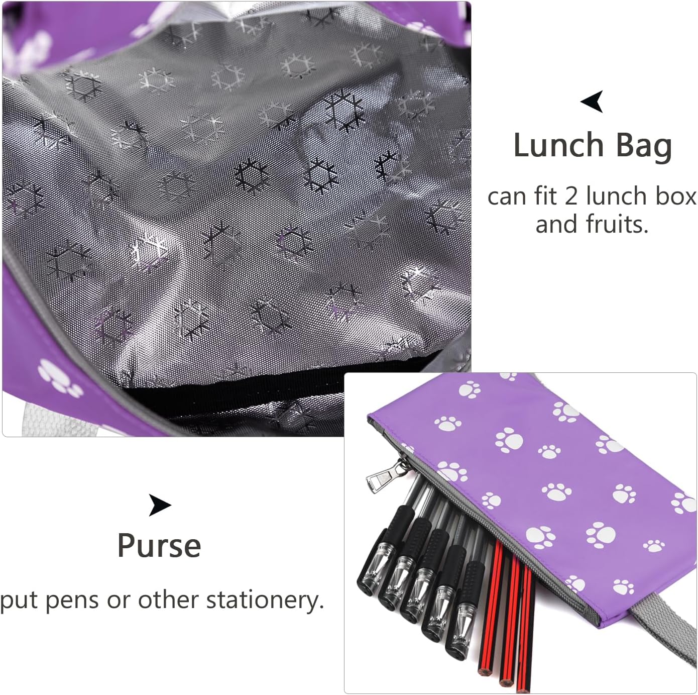 goldwheat 3Pcs Dog Paw Printed Backpack Set With Lunch-Bag For Girls Elementary Students Bookbag School-bag - Image 8