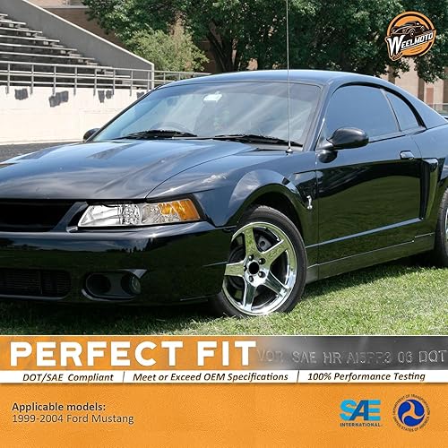 Miniatura 2 de WEELMOTO Conjunto de faros delanteros halógenos para Ford Mustang 1999-2004, par de faros delanteros de repuesto para Ford Mustang 1999 2000 2001