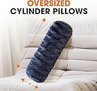 Vista 2 de Cheer Collection Almohadas cilíndricas de piel sintética – Almohadas cilíndricas decorativas suaves para cama o sofá, lavables a máquina, 8 x 24 Azul
