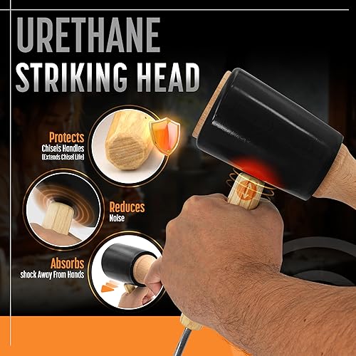 Miniatura 3 de Mazo de tallado de madera de precisión de 15 onzas para carpintería, cómodo mango de madera que reduce la fatiga de la mano, cabeza de uretano que