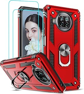 LeYi Hülle Kompatibel mit Xiaomi Mi 10T Lite 5G Handyhülle und Panzerglas Schutzfolie(2 Stück),360 Grad Ring Halter Handy ...