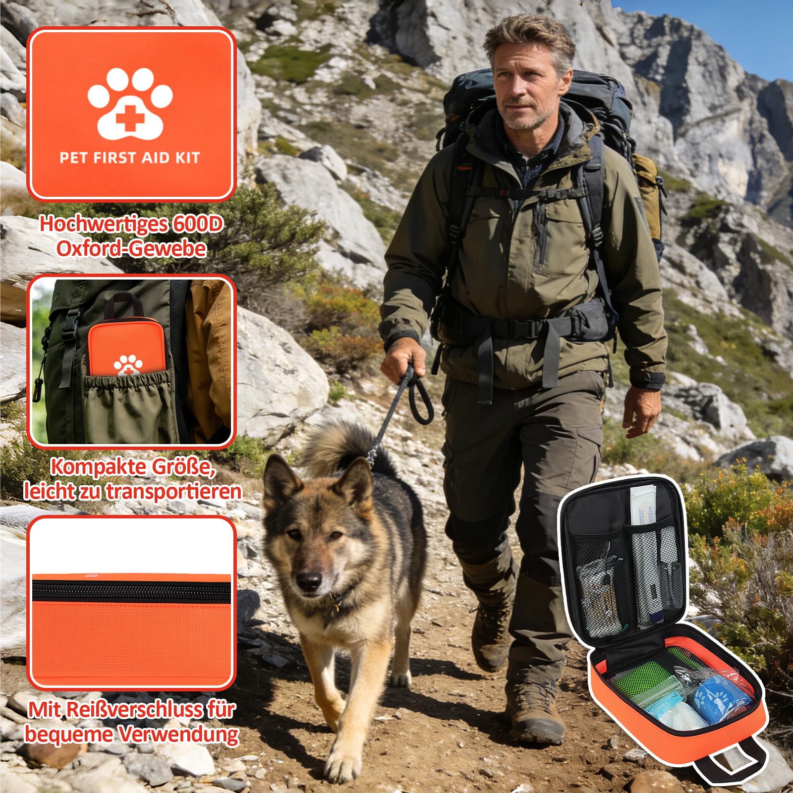 Esoes Erste-Hilfe-Set für Hund und Katze [128 Teile] Erste Hilfe Set für Kleintiere Notfallset für Hunde & Katzen Ideal für Haustiere, für Zuhause beim Wandern oder Unterwegs