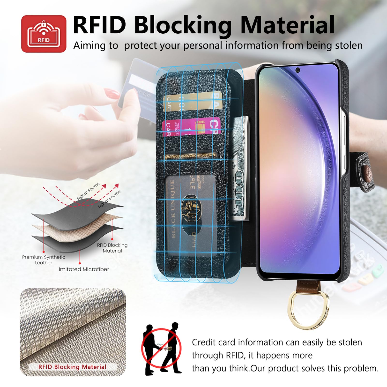 Generic etui kompatybilne z Samsung Galaxy S24 Ultra (kolor: niebieski) Premium magnetyczne etui z klapką skórzany portfel z uchwytem na kartę do telefonu