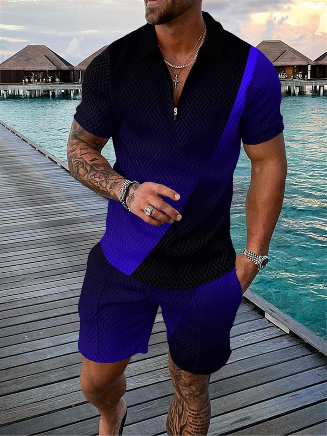 men's short sets outfits 2 piece summer tracksuit short sleeve polo shirt and shorts set casual sport suit