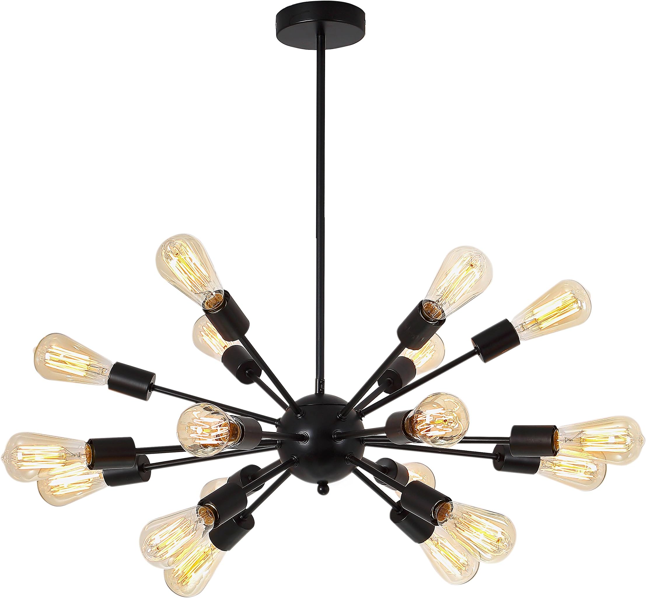 Electro bp; Vintage Metal Sputnik Large Chandelier Edison Light Fixture Industrial Starburst Lighting with 18-Lights Black Paint Finished