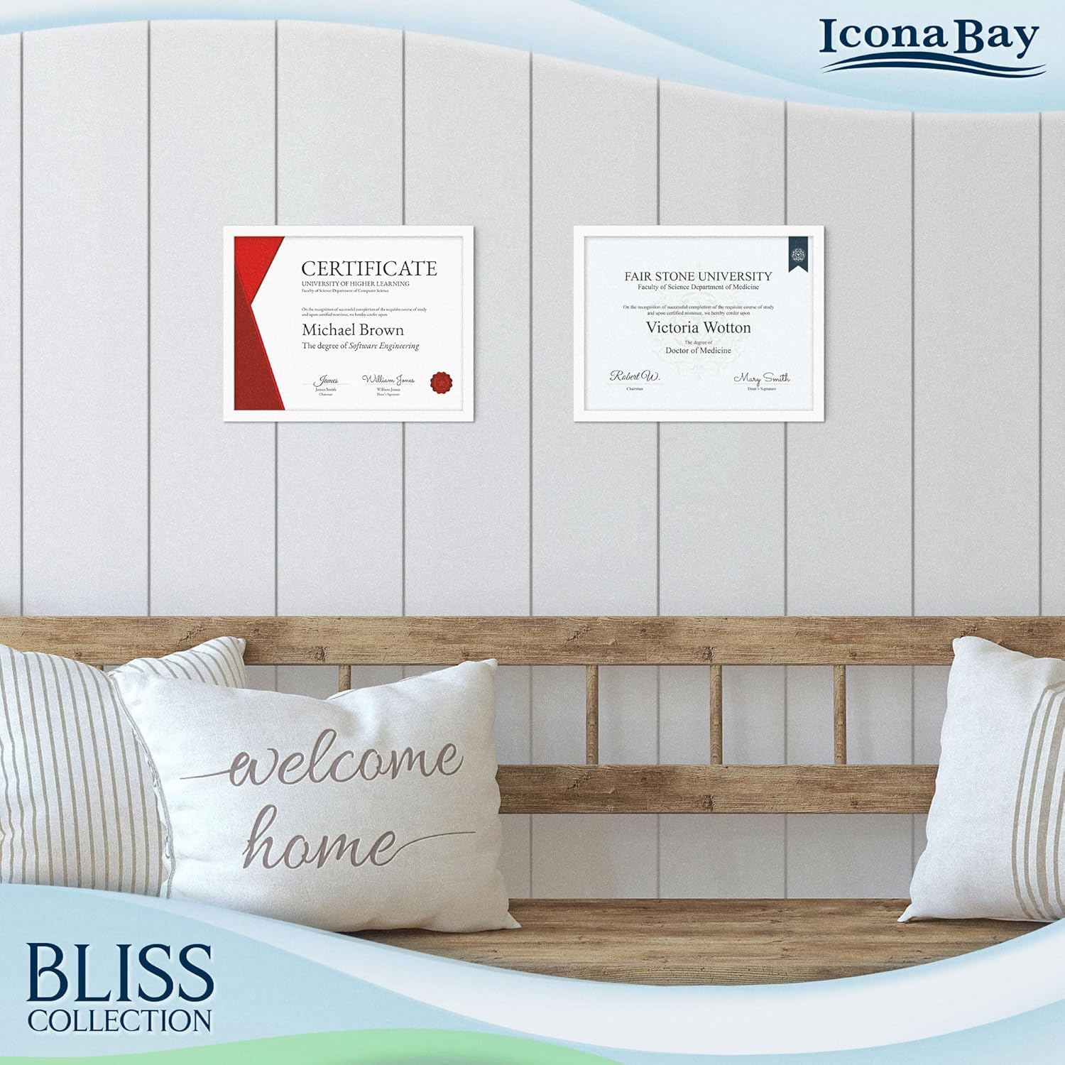Icona Bay - 8.5x11 Certificate Frames - White, 12 Pack - Modern Style Engineered Wood Document Frames - Table Top or Wall Mount - Bliss Collection
