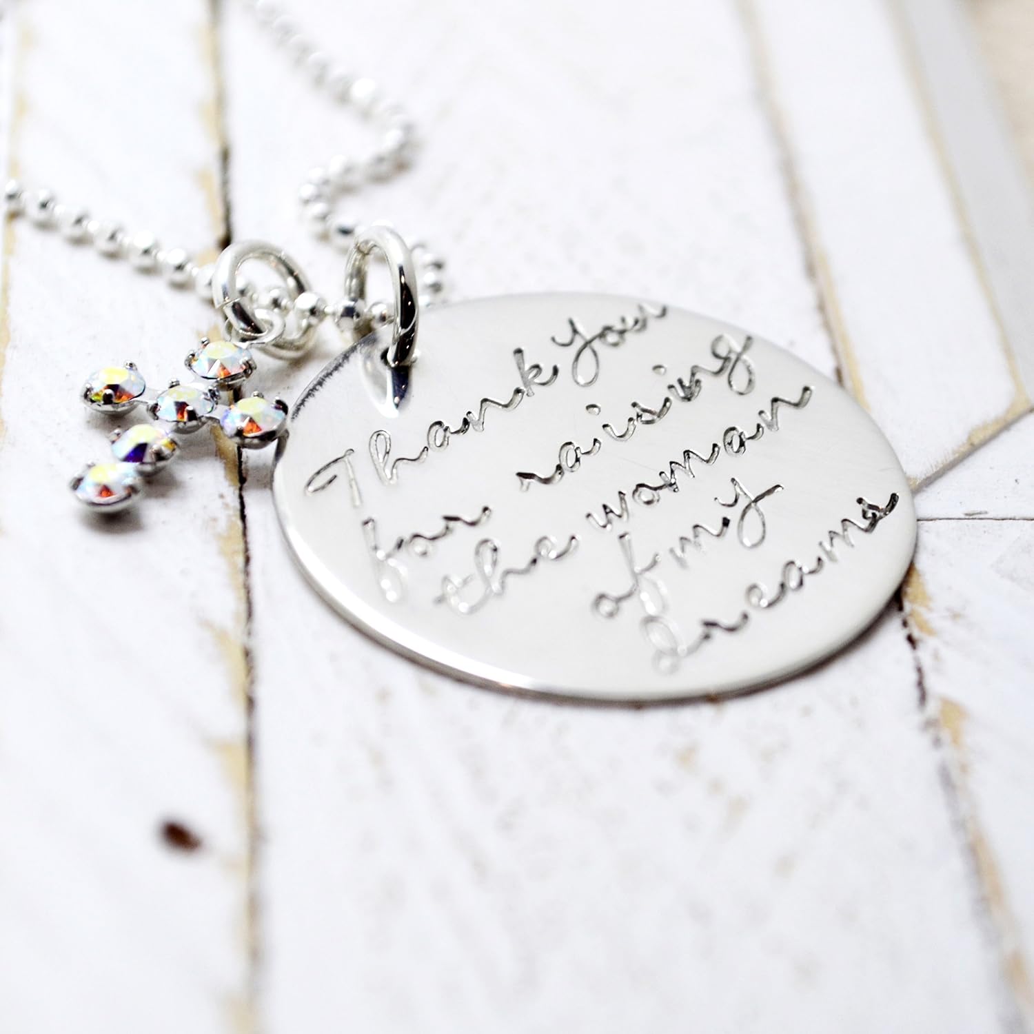 Thank You for Raising the Woman Of My Dreams Cross Personalized Necklace - Wedding Gift for Mom