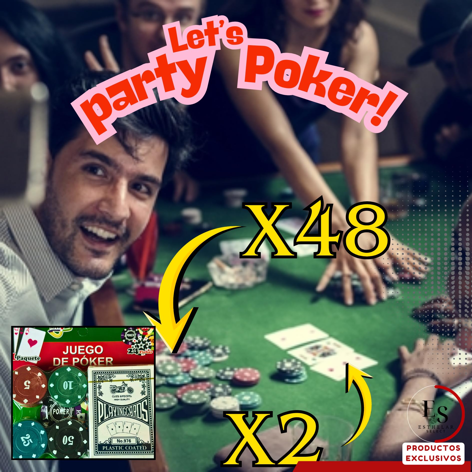 Mini Set de Póker Pack 2 Unidades - 2 Barajas + 48 Fichas Total - Set Introductorio Compacto para Familia, Viaje, Camping, Cumpleaños y Regalo - Aprende a Jugar Póker, Texas Holdem y Blackjack
