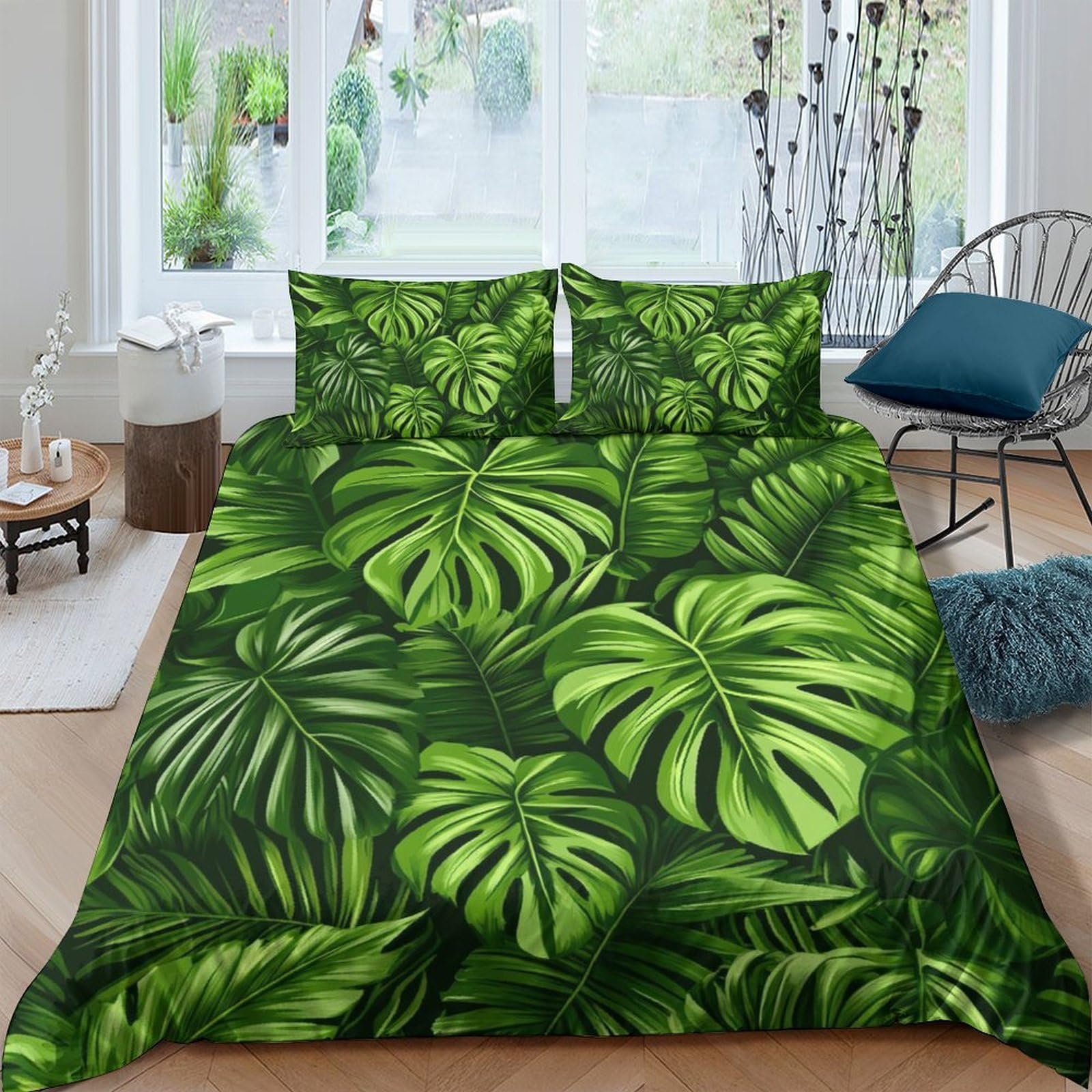 Ctjqhvkz Style-9 3D Printed Tropical Monstera Fitted Sheet Microfiber Soft Jungle Palm Bed Cover Anti-Slip Machine Washable For Bedroom Guest Room Single（135X200cm）