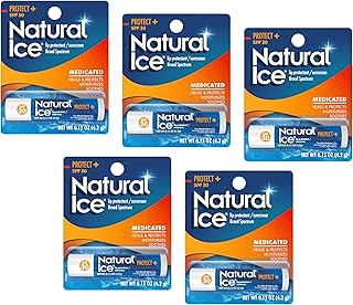Mentholatum Natural Ice Protect+ Broad Spectrum SPF 30 Medicated Lip Balm, 0.15 Ounce (Pack of 5)