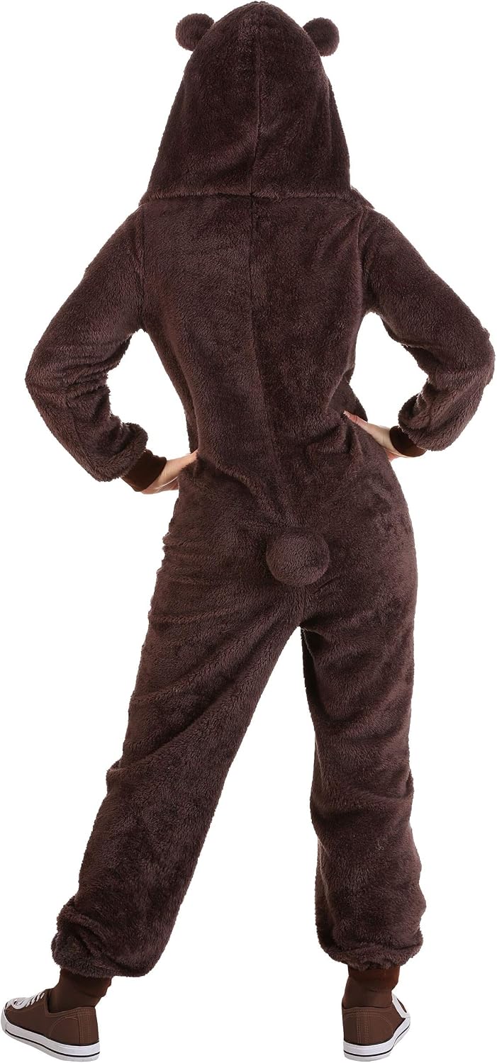 Adult Brown Bear Costume for Women, Fuzzy Brown Bear Union Suit, Nature Animal One-piece