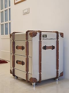 NauticalMart Aviator Luggage Trunk Side Table, Soft Close Drawers Home D...