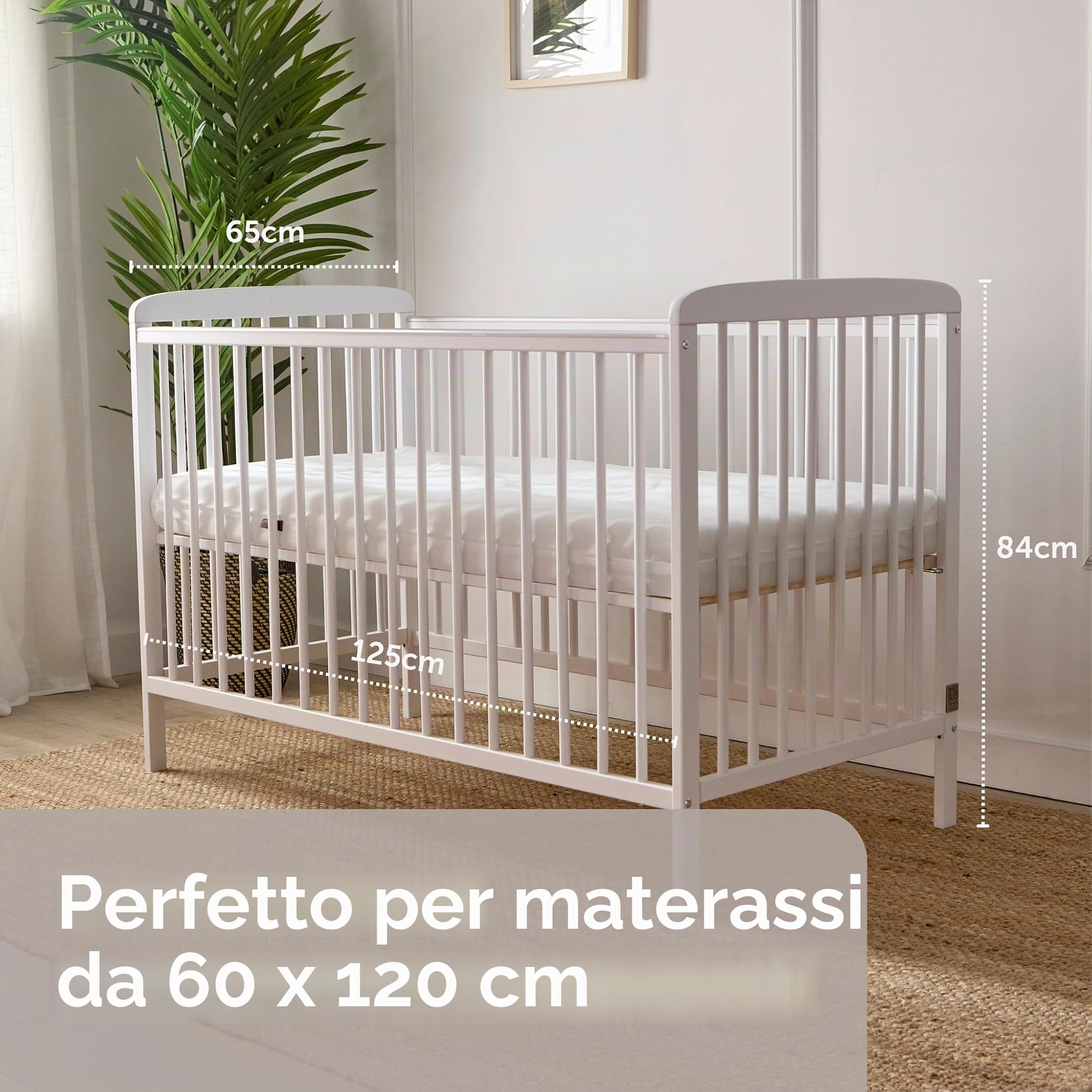 Starlight Culla di Baby Elegance | Lettino in legno bianco con altezze regolabili, barre per dentizione resistenti e design compatto | Letto per neonati ideale per piccoli spazi | Materasso venduto