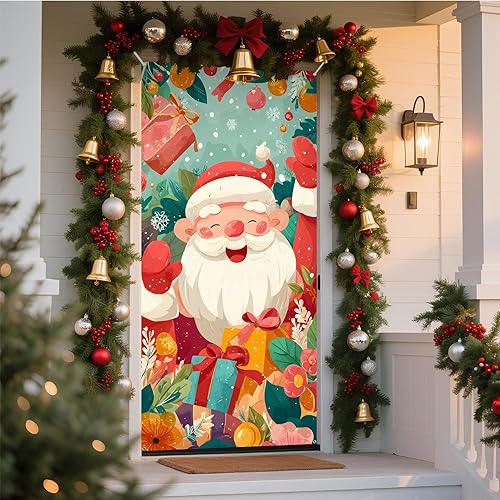 Miniatura 19 de NYZE Decoraciones de Cubierta de Puerta de Navidad Interior Papá Noel, Calcomanías de Pan de Jengibre Pancarta de Fiesta de Navidad Decoraciones de