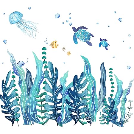 Autocollant Mural Monde Sous-marin DL870 - Poissons, Tortues, Baleines - Pour Chambre D'enfant - Décoration Amovible