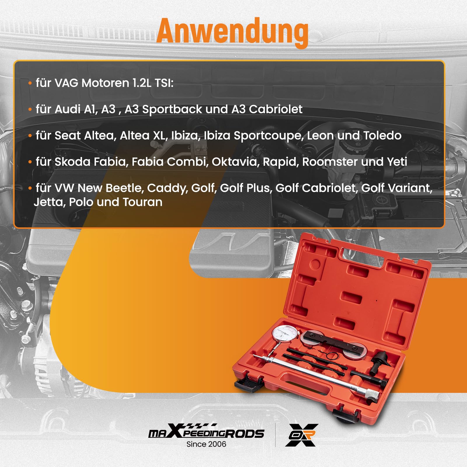 maXpeedingrods 8-częściowy Zestaw do ustawiania VAG Audi T10171 | Do łańcucha rozrządu, uchwyt do wału korbowego, do VW/Seat/Skoda 1.2-1.6 FSI/TFSI/TSI