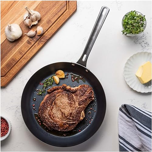 Miniatura 5 de Viking Sartenes antiadherentes, utensilios de cocina de acero al carbono azul, 10 y 12 pulgadas, color negro