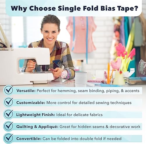 Miniatura 11 de Mandala Crafts Cinta al bies de un solo pliegue de 5/8 pulgadas para coser, acolchar, tuberías, dobladillo, manta y encuadernación de colcha, cinta