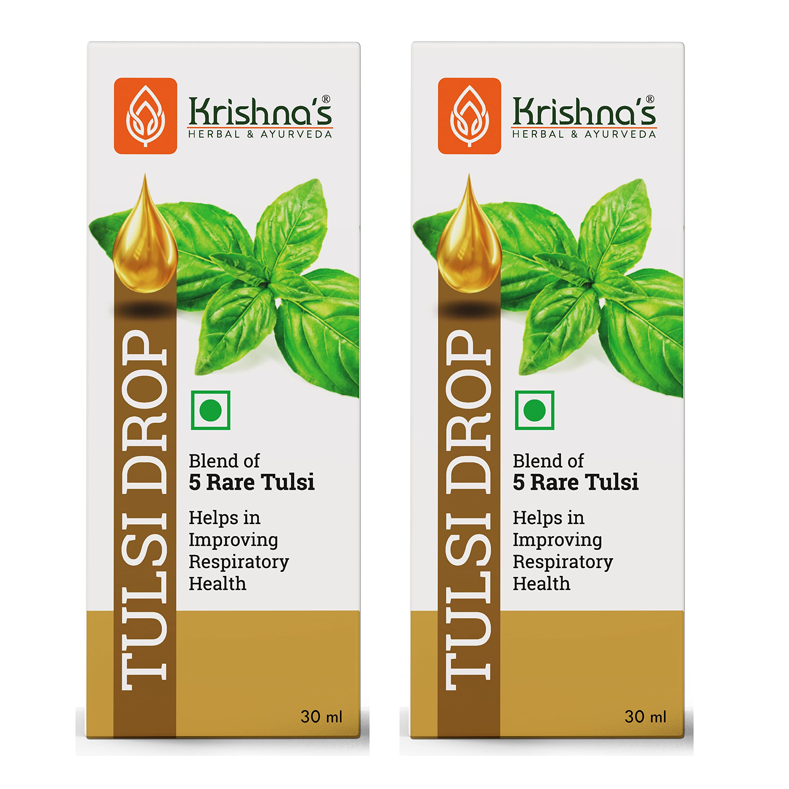 Krishna's Tulsi Drops- Concentrated Drops of 5 Rare Tulsi for Natural Immunity Boosting 30 ml | No Added Preservatives - (Pack of 2)