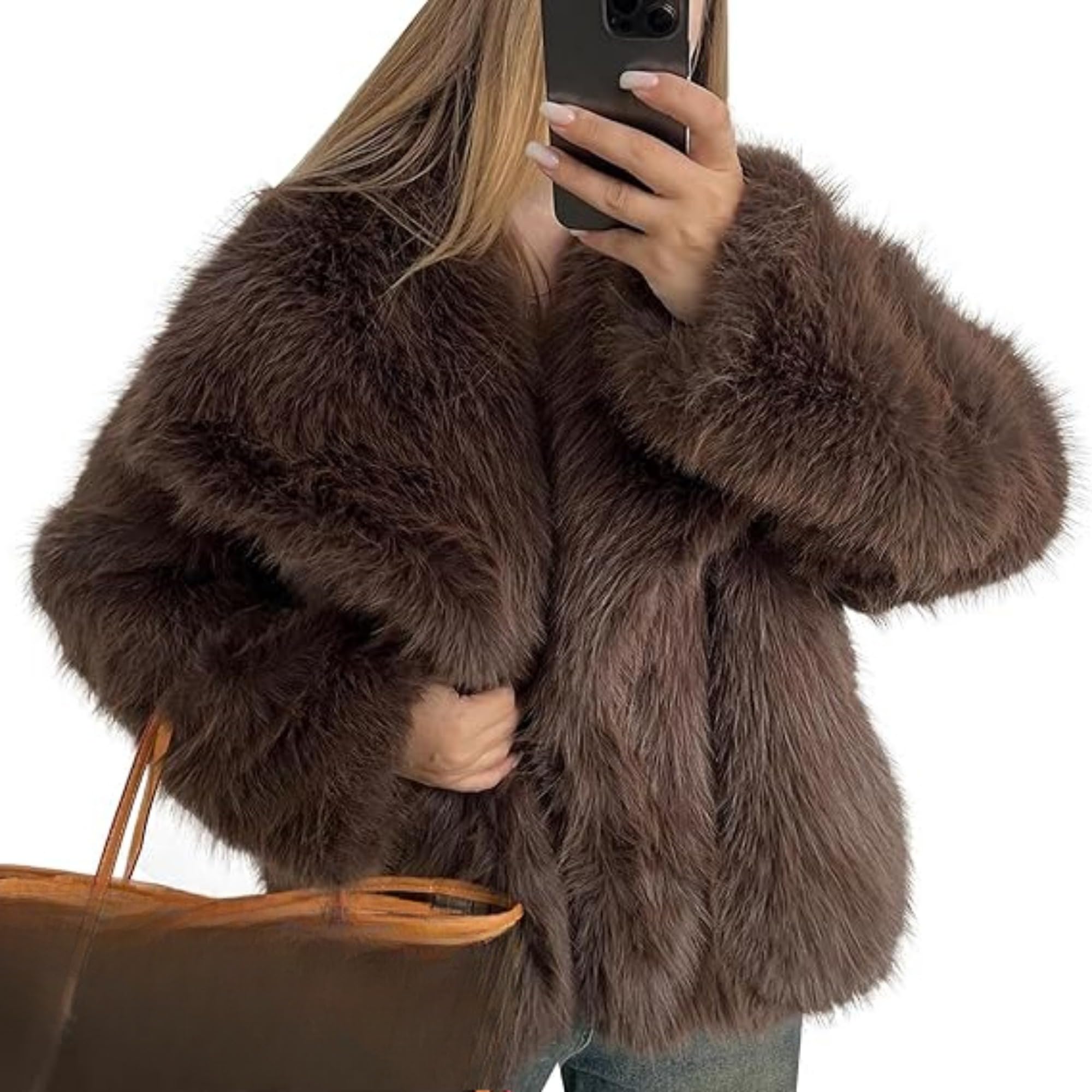 Giacca da donna in pelliccia sintetica, a maniche lunghe, con apertura frontale, invernale, calda e morbida, cappotto corto