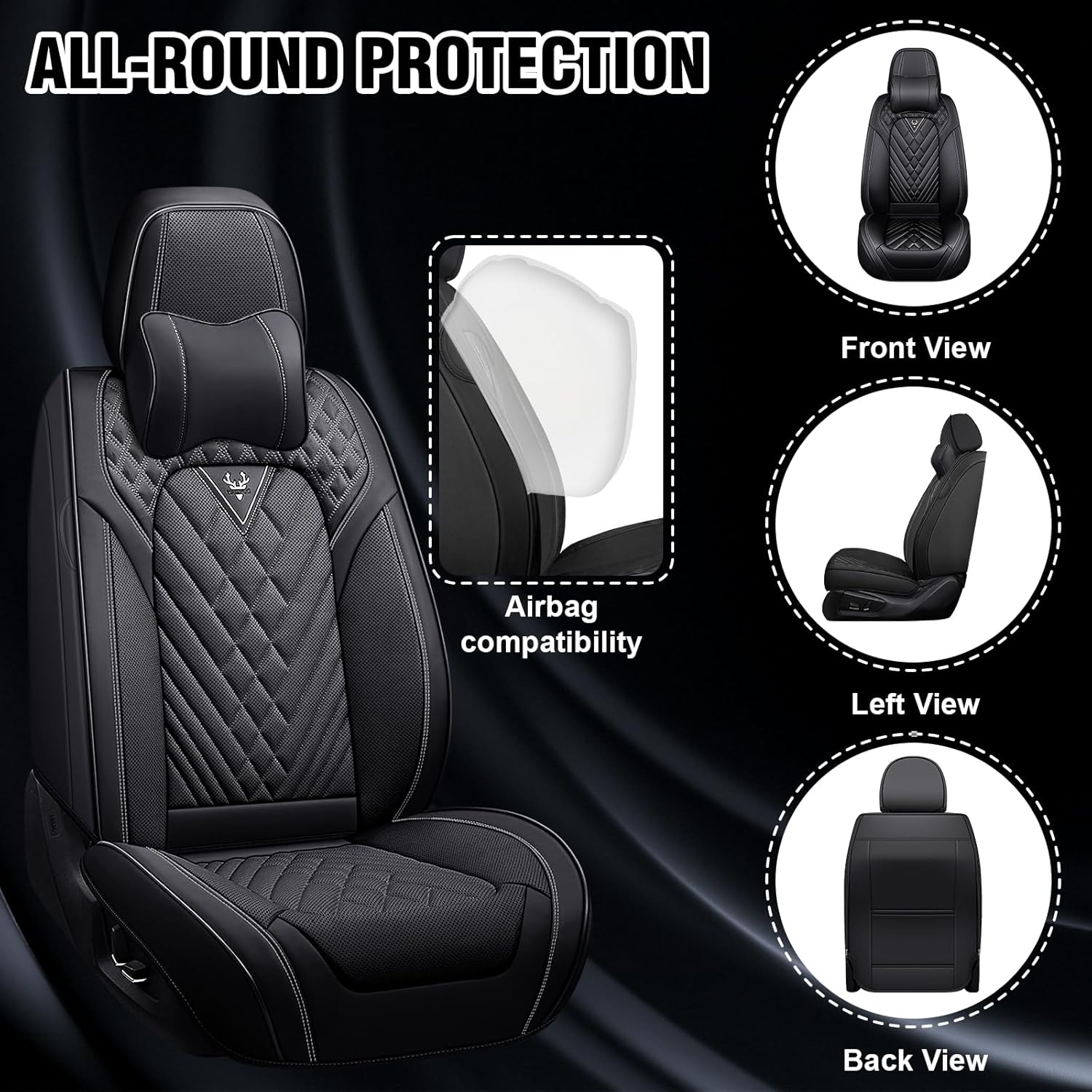 Car Seat Covers for Mercedes-Benz 2000-2026, Waterproof Nappa Leather Car Seat Protector, Comfortable and Anti-Slip Car Seat Cover&Accessories(5 Seats with Headrests/Black)
