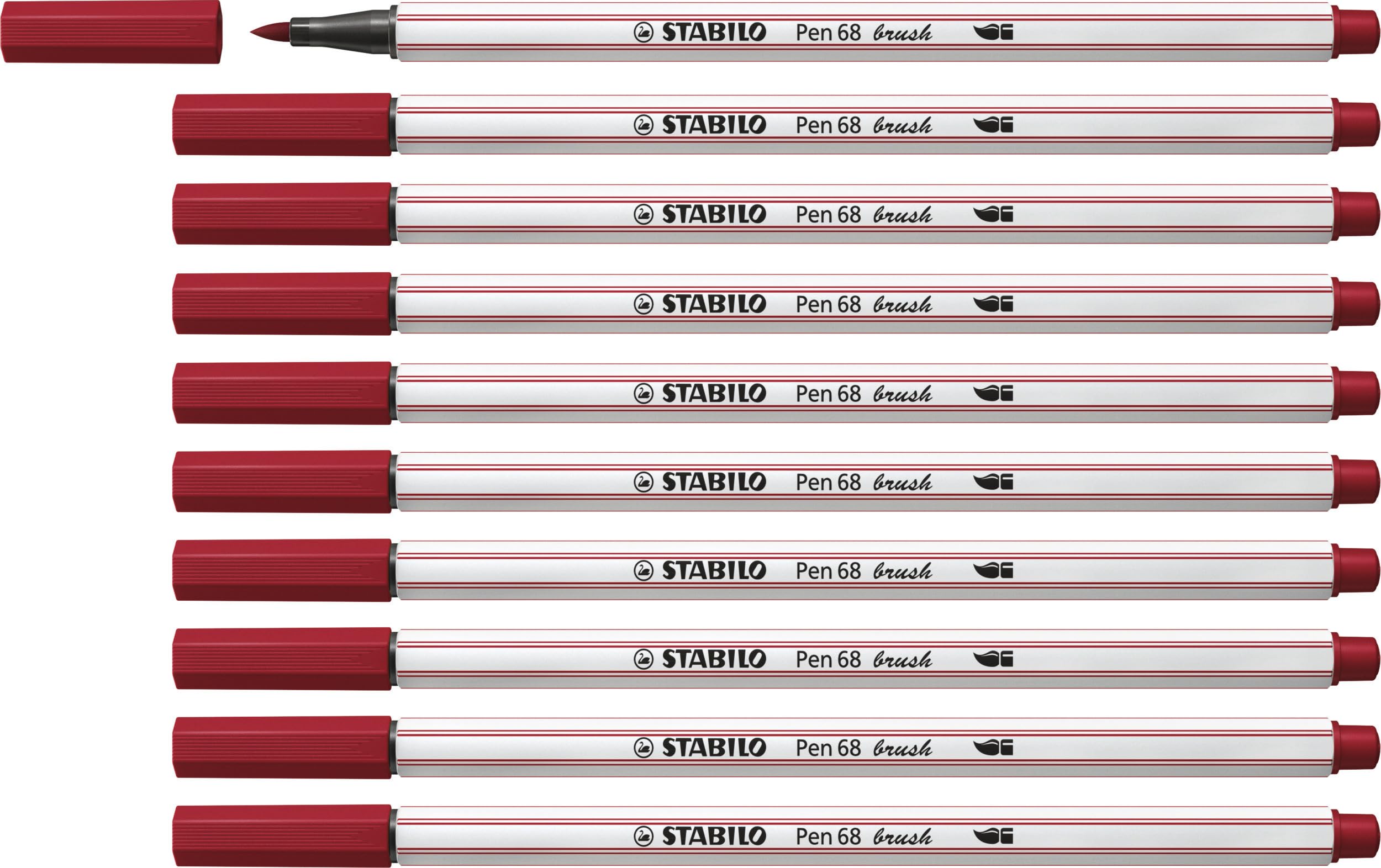 STABILO Pen 68 brush - Premium Fibre-Tip Pen with Brush Tip - Pack of 10 - Purple