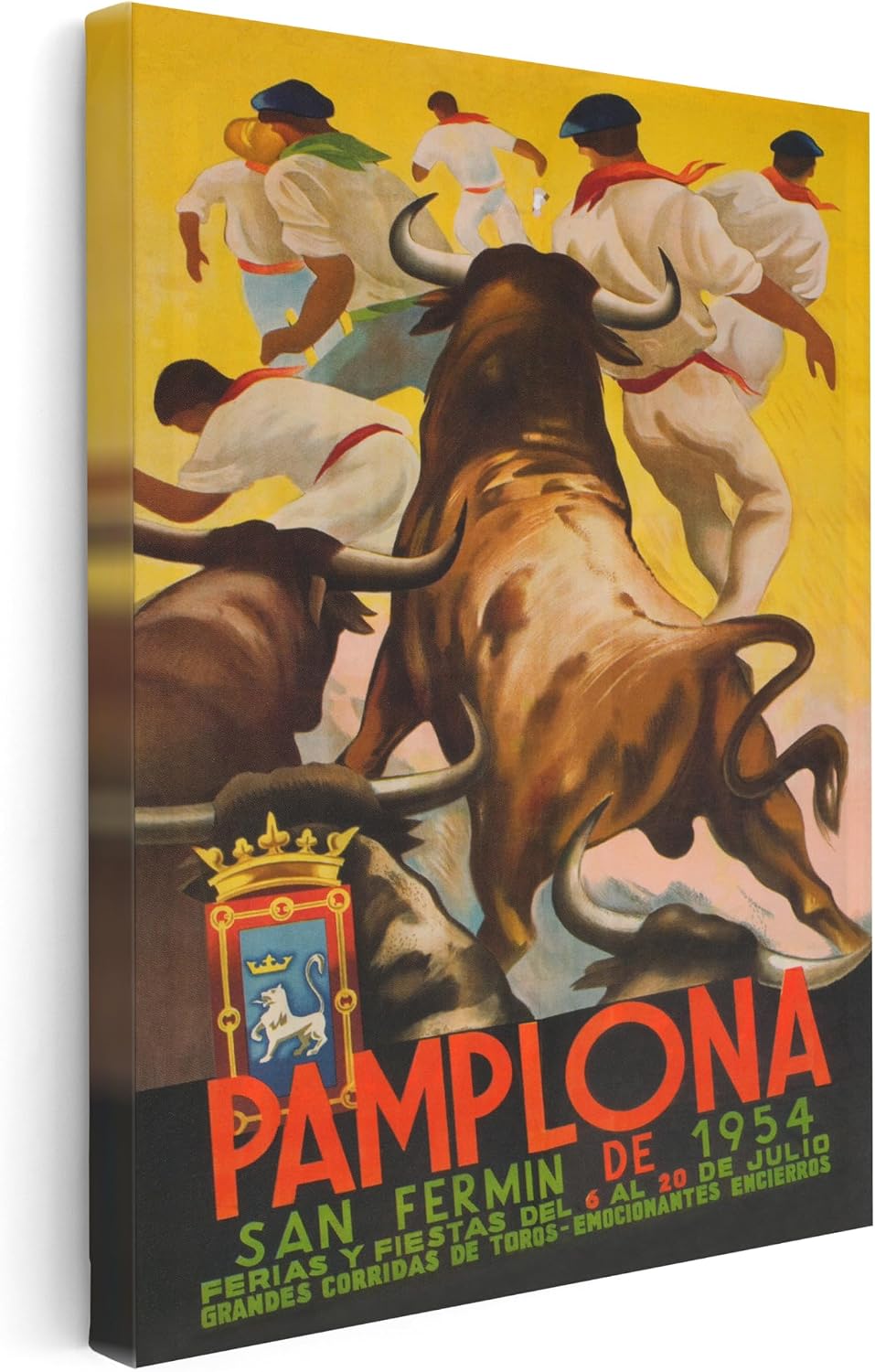 Poster Master Travel Canvas - Retro Pamplona Print - Running Of The Bulls Art - Spain Art - Gift for Men, Women, Travel Lover - Decor for Office, Living Room, Bedroom - 8x10 STRETCHED Canvas