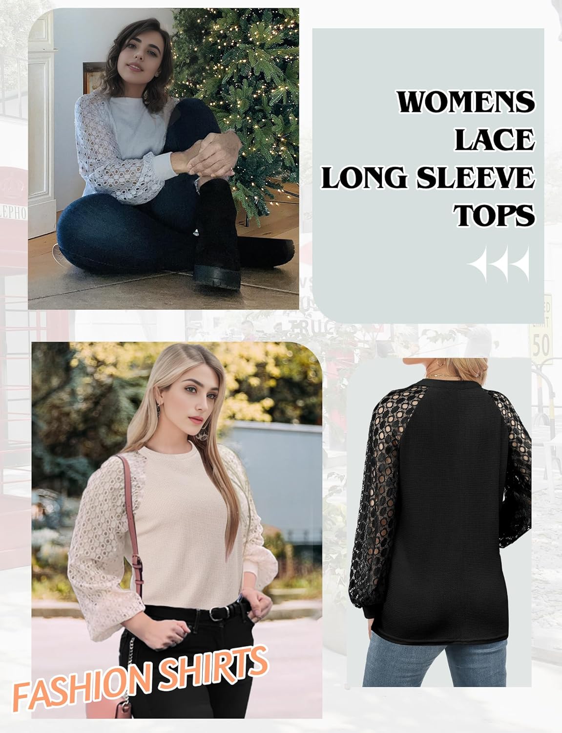 AURUZA Long Sleeve Shirts for Women Waffle Knit Puff Lace Sleeve Tops Dressy Casual Blouses Work Business Fall Outfits - Image 5