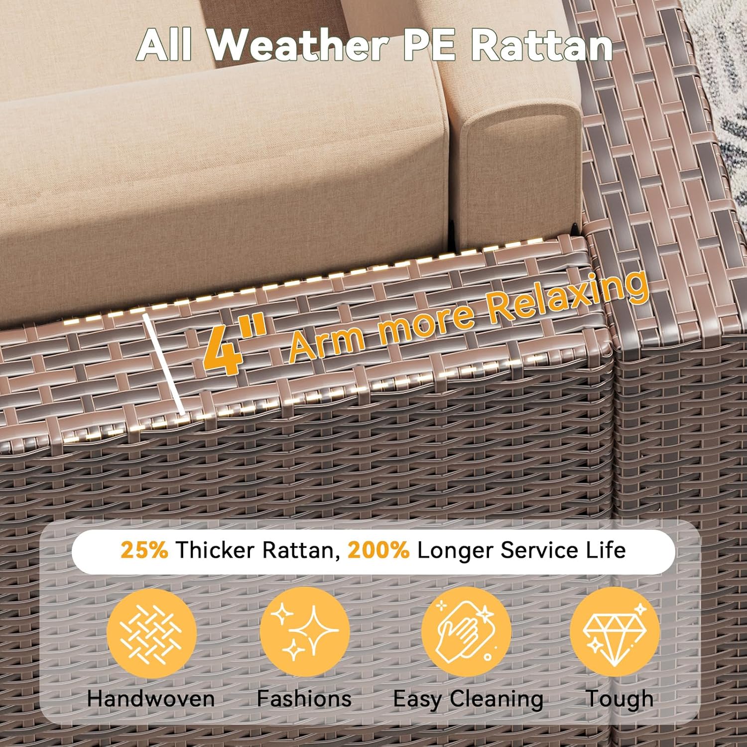 Aoxun 8 Piece Patio Furniture Set, Wicker Outdoor Furniture with Large Storage Table, Patio Conversation Sets with Waterproof Cover, Outdoor Sectional Sofas for Backyard Garden(Brown/Khaki)