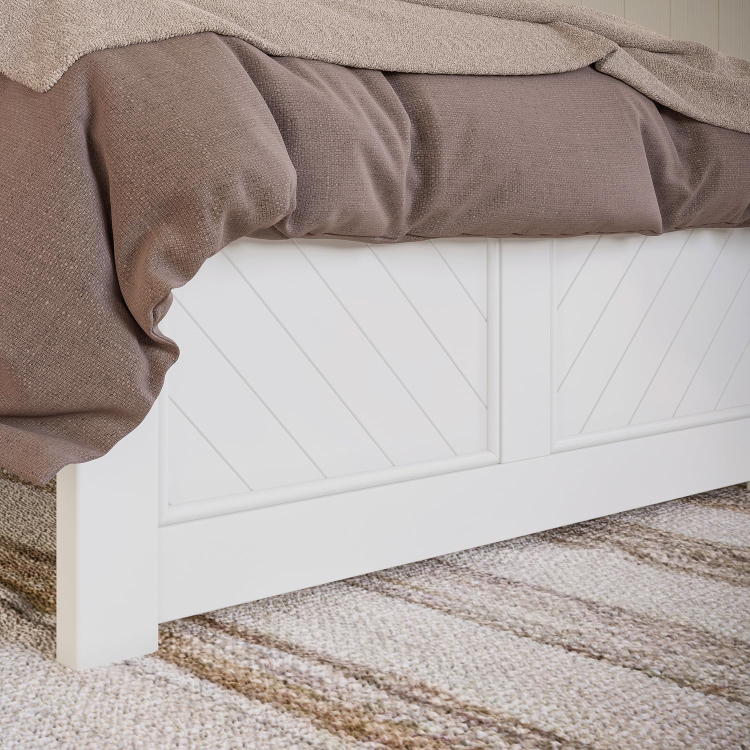 HomeStock Twin XL Foundation Bed Frame with Matching Footboard in White