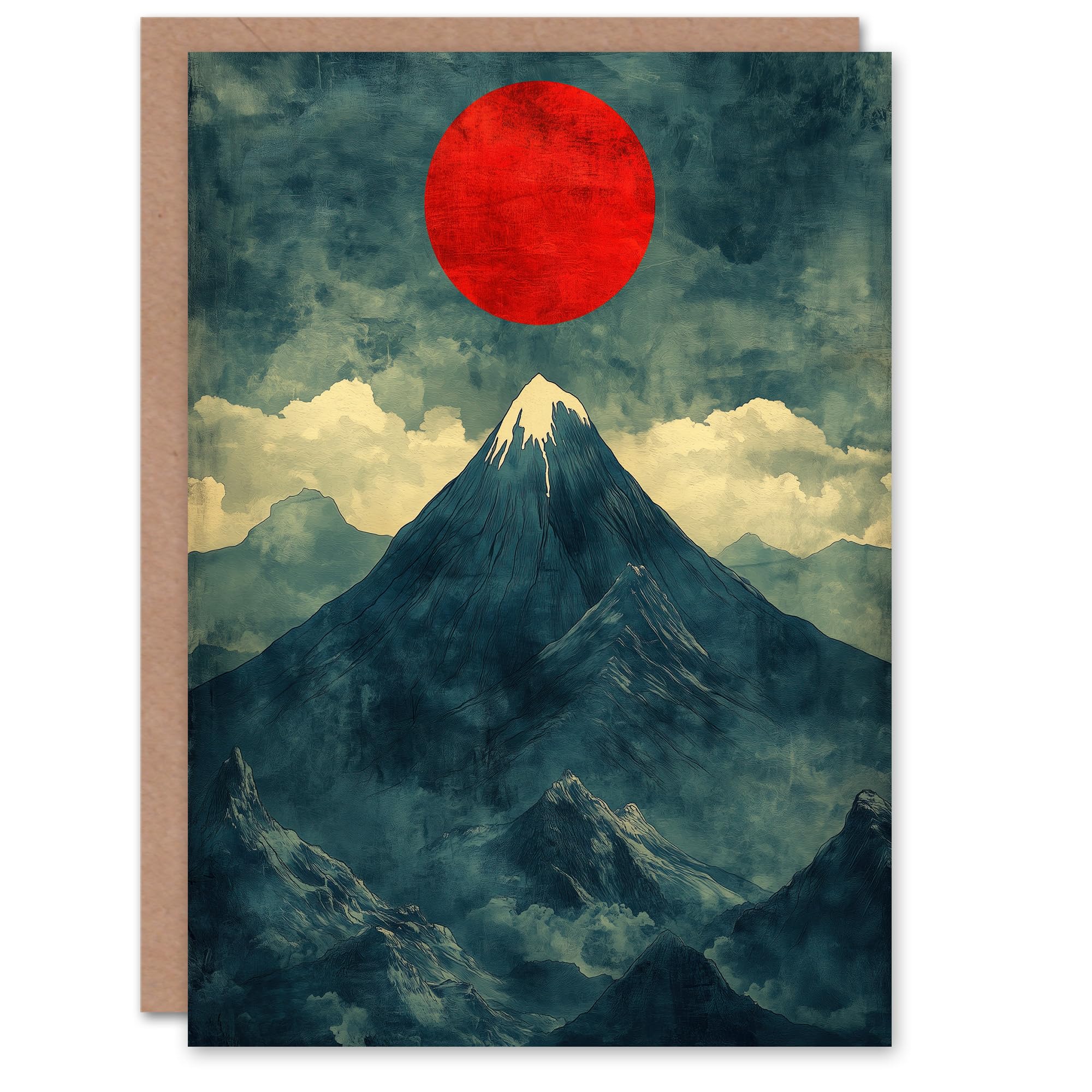 Artery8 Greeting Card Japan Alps Red Sun Mountain Range Landscape Blank For Him Or Her Art Birthday Card