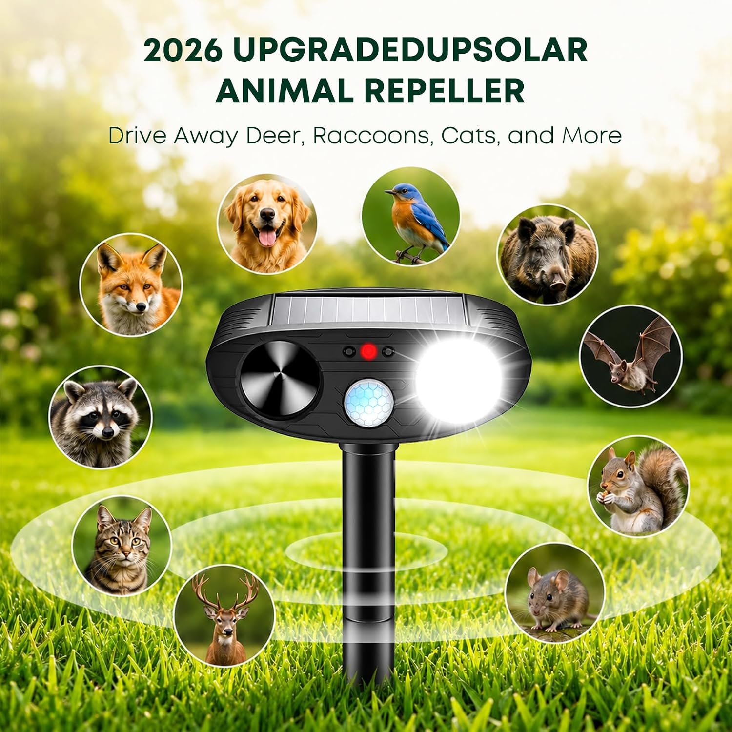 2026 Upgraded Solar Ultrasonic Animal Repeller Outdoor, Black, 2-Pack image 5