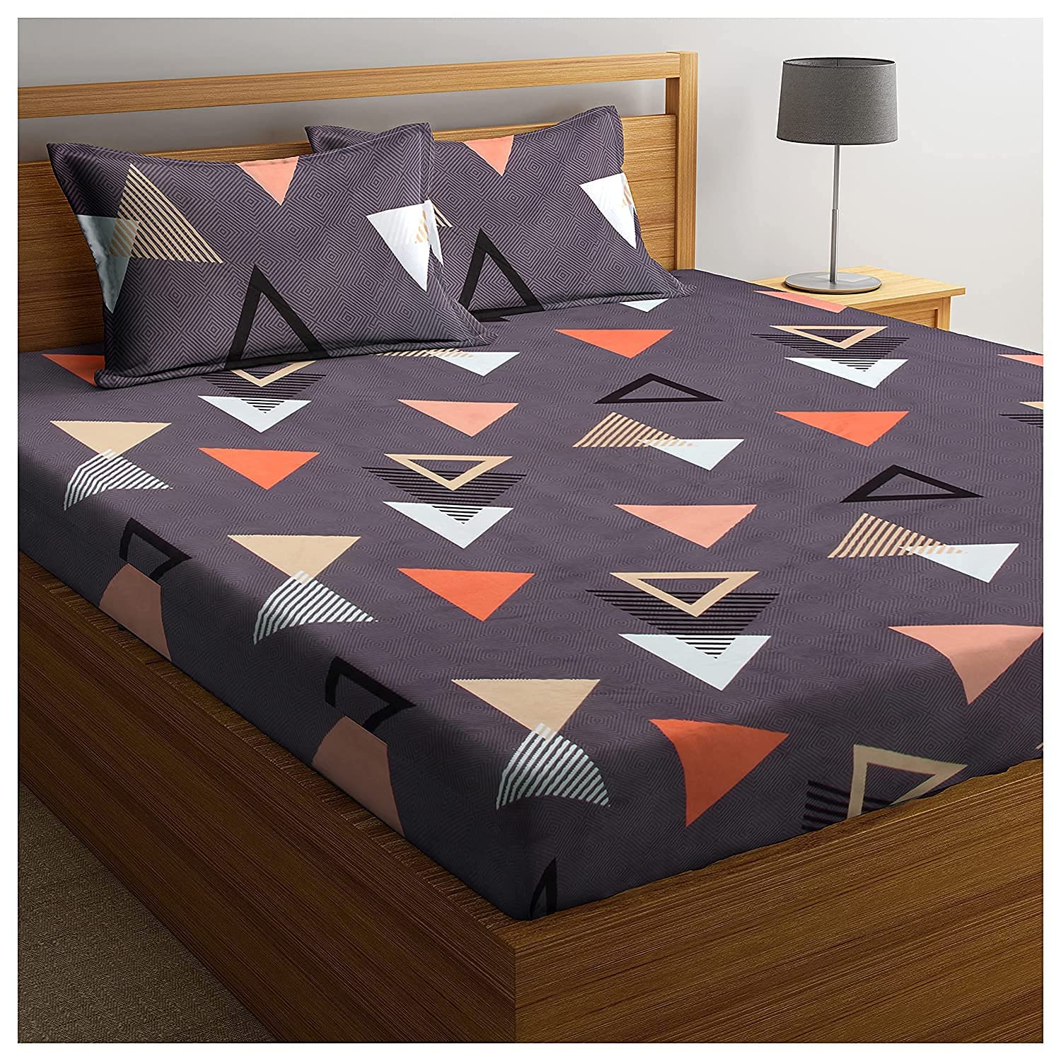 Elastic Fitted Glace Cotton Single Bedsheet with One Pillow Covers(for 4-6 Inches Mattress) (Gematric)-image-12