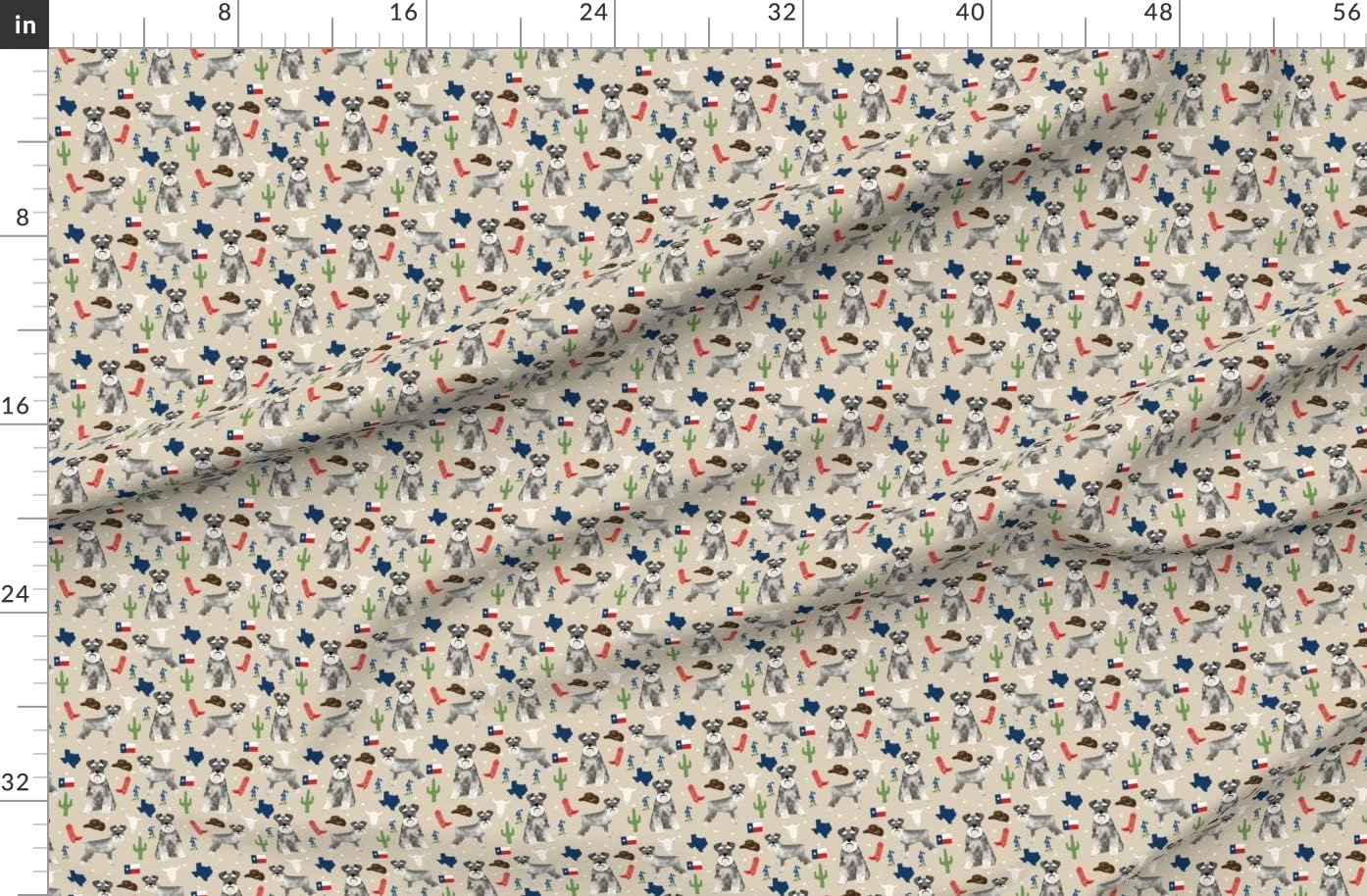 Spoonflower Fabric - Schnauzers Texas Dogs Star State Cactus Cowboy Tan Schnauzer Western Printed on Organic Cotton Sateen Fabric by The Yard - Sewing Quilting Apparel Home Decor