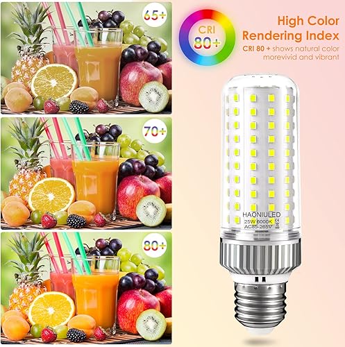 Miniatura 6 de Bombilla LED E26, 25 W, 6000 K, luz blanca fría, 2500 lm, ahorro de energía, no regulable, equivalente a 200 W, sin parpadeo, bombilla LED de maíz