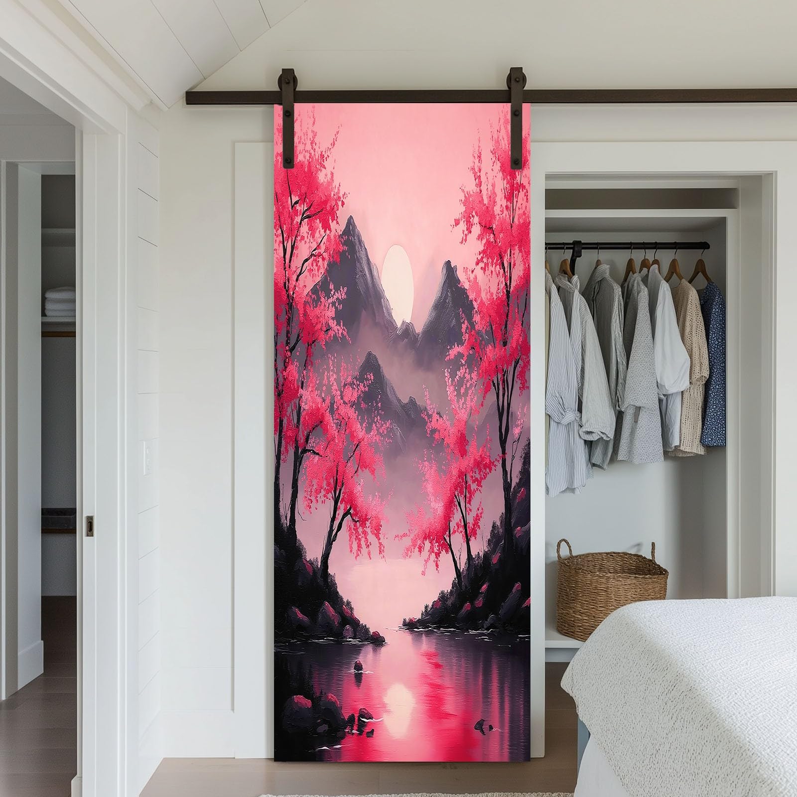 Obraz olejny styl naklejka na drzwi, naklejka na drzwi, kwiaty wiśni, tapeta na drzwi dla dzieci, do sypialni, 95 x 215 cm (szer. x wys.) naklejka na ścianę, fototapeta, dla dzieci, dekoracja pokoju