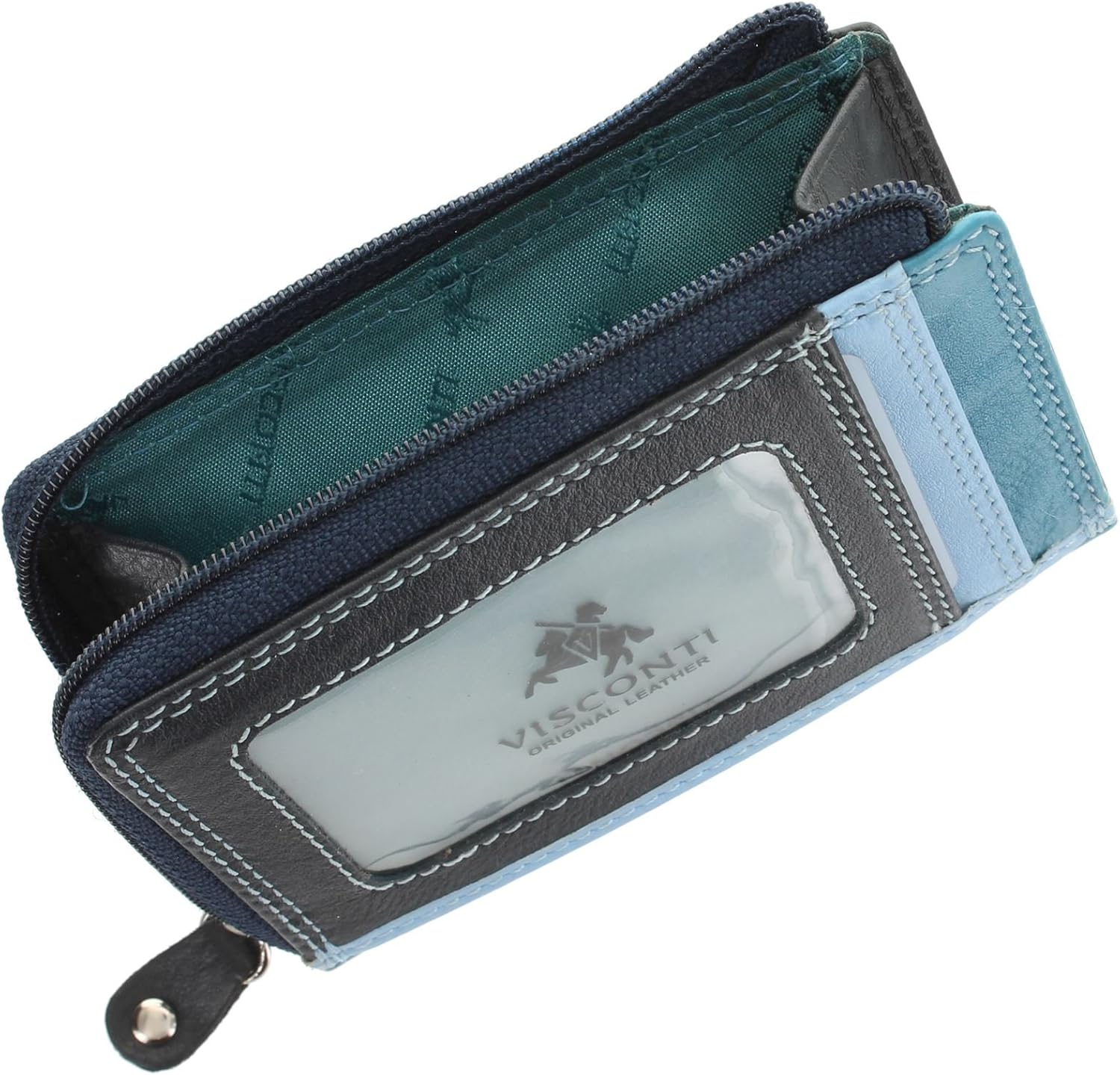 VISCONTI Leather Rainbow Collection PHI PHI Slimline Credit Card Purse RB110 Blue Multi - Image 4