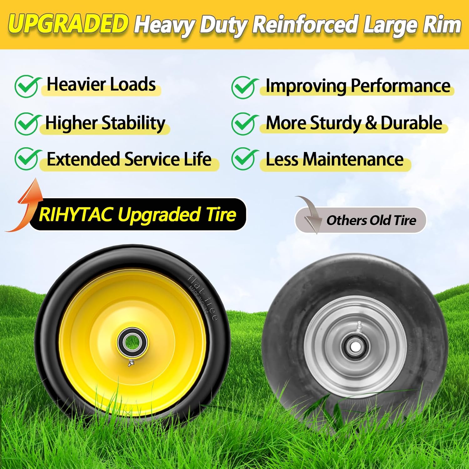 13x6.50-6 Zero Turn Mower Front Tires with 5.5"-7.5" Centered Hub,13x6.5-6 Flat Free Lawn Mower Tires for Commercial Grade Lawn,13x6.50-6 Lawn Mower Tires Flat Free