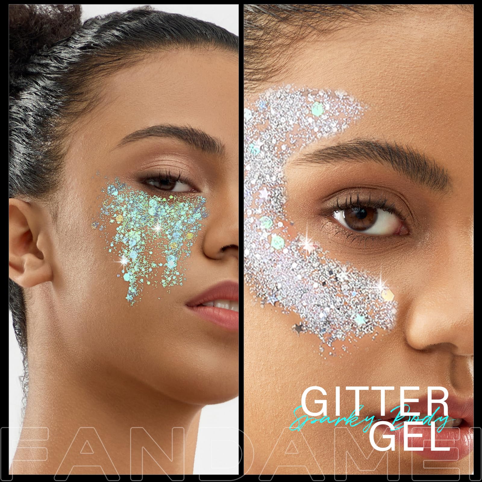 Purpurina facial para mujer, 2 unidades de 8 colores de gel con purpurina para la cara, purpurina para el cabello para niños, maquillaje de sirena para rave de hadas 5