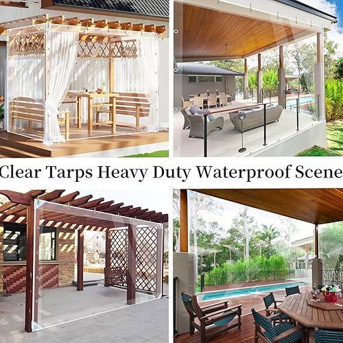 Miniatura 3 de Lonas transparentes de 8 x 12 pies, resistentes al agua, 14 mil de grosor, transparentes, resistentes al desgarro, resistentes al agua, con ojales y