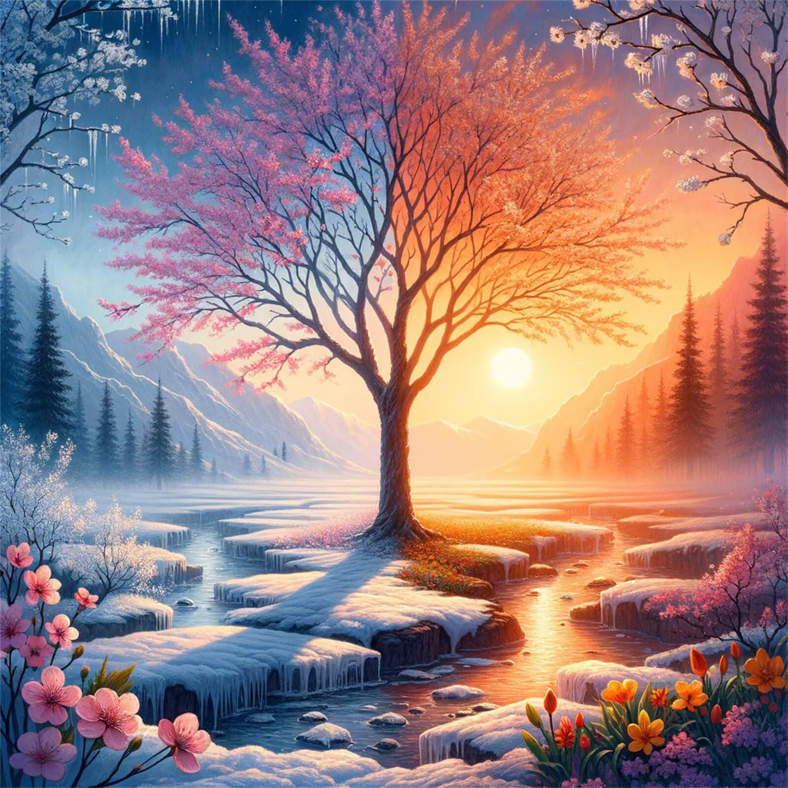 Diamond Painting Árbol de paisaje fantástico,5D Diamond Painting Kit Completo,DIY Cuadros de Diamantes para Adultos,Rhinestone Bordado Punto de Cruz Manualidades Hogar Pared Decoración 55x55 cm