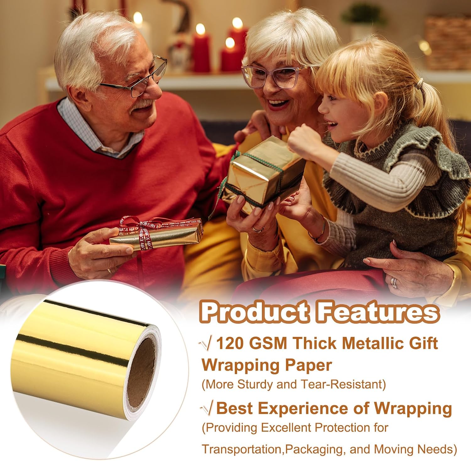 PATIKIL Metallic Wrapping Paper, Gold Tone, 14 Inch x 200 Inch (16.4Ft), Gift Wrapping Paper Roll, 120 GSM, Perfect for Weddings, Birthdays, Parties, Festivals
