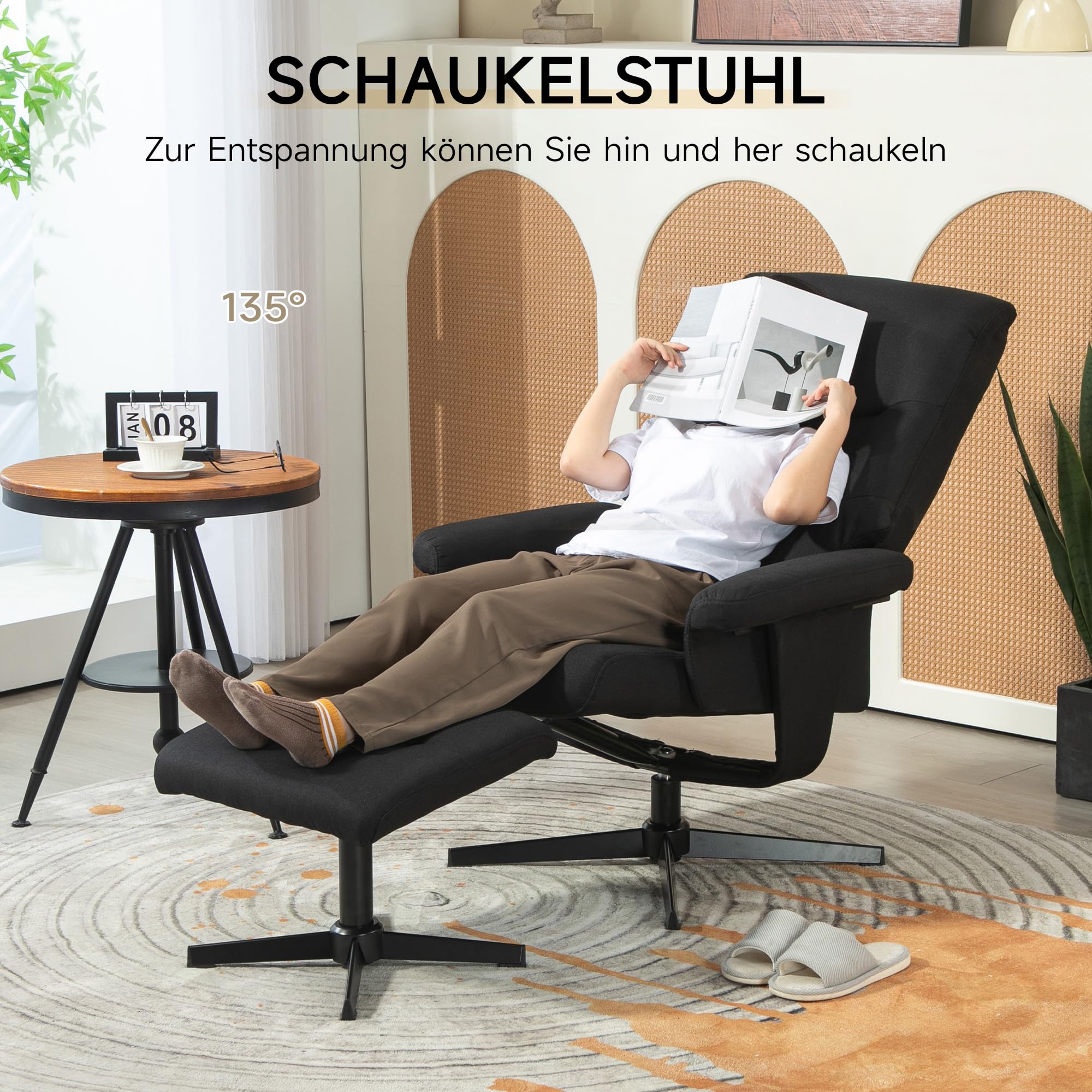 HOMCOM Relaxsessel mit Hocker Fernsehsessel mit Liegefunktion Schwarz